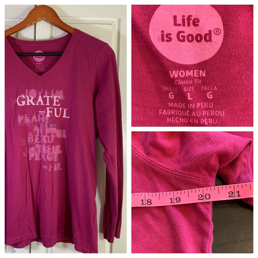 Life is Good Gratitude T-Shirt Womens Large Grateful V-Neck Cozy Comfy Cabincore - Picture 12 of 12